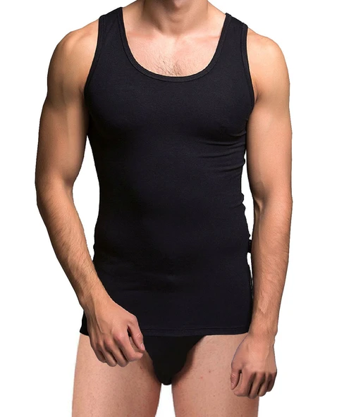 Thermoform Bambu Erkek Kolsuz Bisiklet Yaka Atlet ve Slip Külot Seti Siyah ürün görseli 1