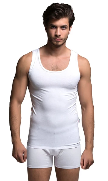 Thermoform Bambu Erkek Kolsuz Bisiklet Yaka Atlet ve Boxer Şort Seti Beyaz ürün görseli 1