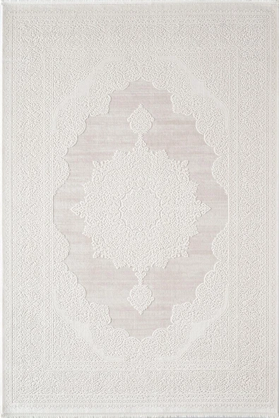 Leon LN011W Krem Halı Klasik Desen Pamuk Taban Akrilik Tozuaz Salon Yatak Odası Koridor Halısı 100 X 200 KREM ürün görseli 1