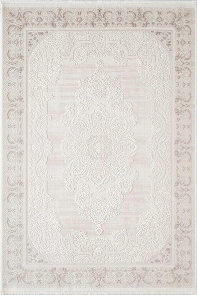 Leon LN006B Krem Halı Klasik Desen Pamuk Taban Akrilik Tozuaz Salon Yatak Odası Koridor Halısı 80 X 150 KREM ürün görseli 1