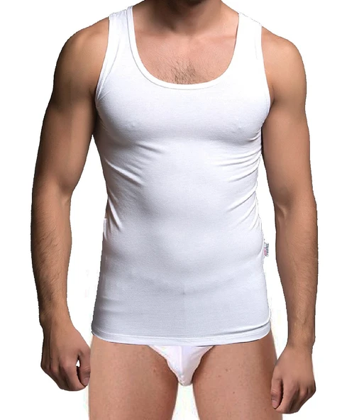 Thermoform Bambu Erkek Kolsuz Bisiklet Yaka Atlet ve Slip Külot Seti Beyaz ürün görseli 1