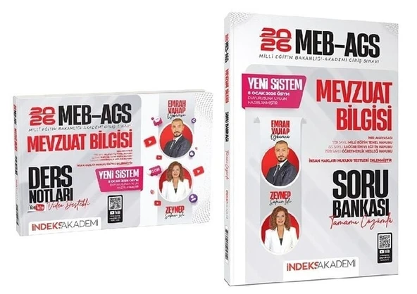 YENİ AGS SİSTEMİ - İndeks Akademi 2026 MEB-AGS Mevzuat Bilgisi Video Ders Notları + Soru Bankası 2 li Set - Emrah Vahap Özkaraca, Zeynep Salman İçli İndeks Akademi Yayıncılık ürün görseli 1