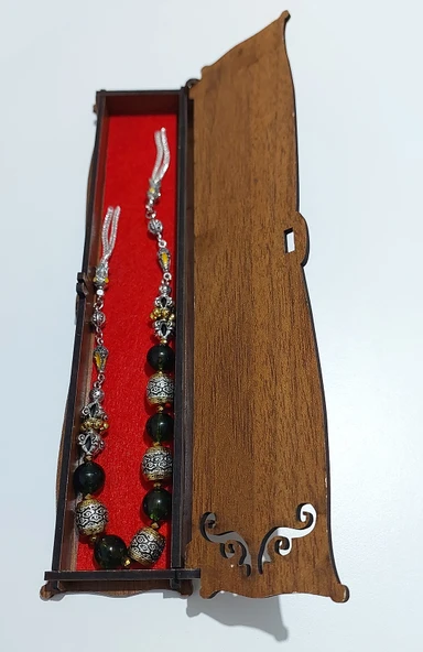 Usta İşi Pirinç İşlemeli ve Doğal Taşlı Zamak Zaza Tesbih - Özel Tasarım Zebercet Taşı (Peridot) ürün görseli 1