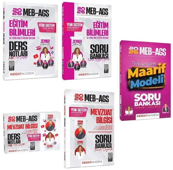 YENİ AGS SİSTEMİ - İndeks Akademi 2026 MEB-AGS Eğitim Bilimleri + Mevzuat Bilgisi Video Ders Notları + Maarif Modeli Soru Bankası 5 li Set - Zeynep Salman İçli, Emrah Vahap Özkaraca İndeks Akademi Yay ürün görseli 1