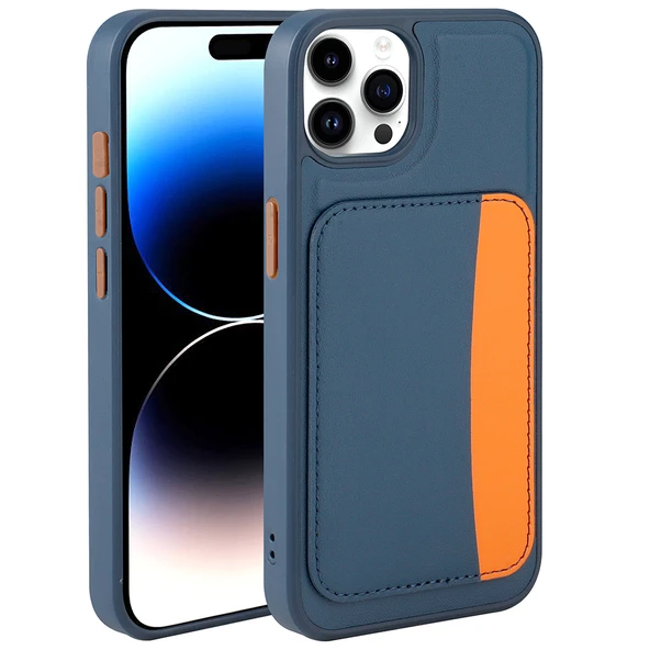 iPhone 14 Pro Max Kılıf Kartlıklı X-Kart Deri Görünümlü High Quality Silikon Kapak ürün görseli 1