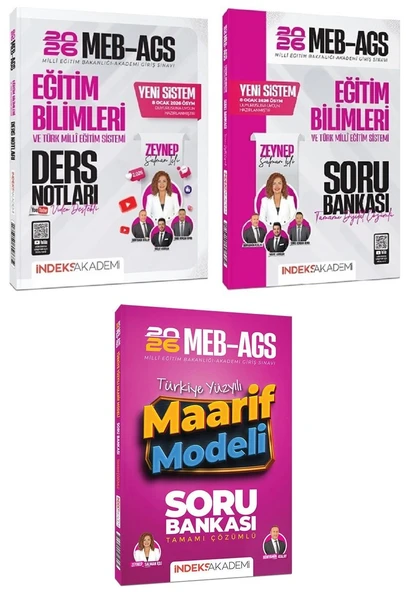 YENİ AGS SİSTEMİ - İndeks Akademi 2026 MEB-AGS Eğitim Bilimleri Video Ders Notları + Maarif Modeli Soru Bankası 3 lü Set - Zeynep Salman İçli İndeks Akademi Yayıncılık ürün görseli 1