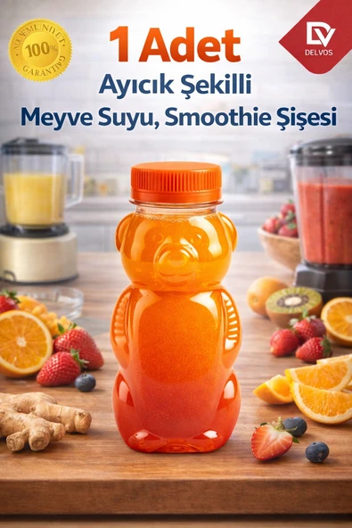 1 Adet Ayıcık Şişe – Turuncu Kapaklı, Okul ve Piknik İçin Eğlenceli Çocuk Meyve Suyu Şişesi 250 ml ürün görseli 1