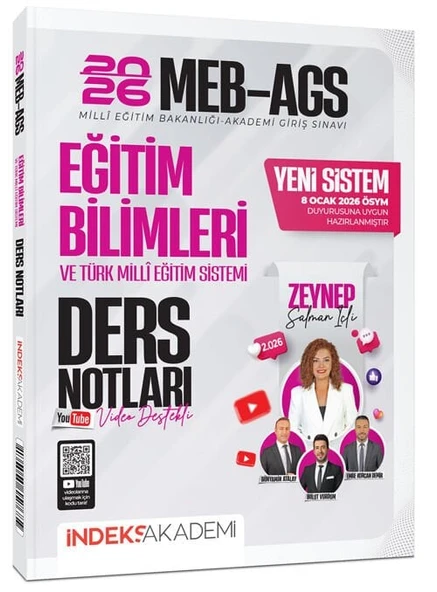 YENİ AGS SİSTEMİ - İndeks Akademi 2026 MEB-AGS Eğitim Bilimleri ve Türk Milli Eğitim Sistemi Video Ders Notları - Zeynep Salman İçli İndeks Akademi Yayıncılık ürün görseli 1