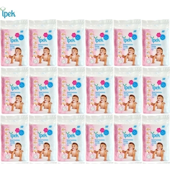 İpek Bebek Temizleme Pamuğu 1080 Adet (18 Paket x 60 Adet) ürün görseli 1