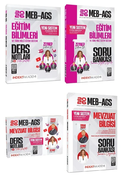 YENİ AGS SİSTEMİ - İndeks Akademi 2026 MEB-AGS Eğitim Bilimleri + Mevzuat Bilgisi Video Ders Notları + Soru Bankası 4 lü Set - Zeynep Salman İçli, Emrah Vahap Özkaraca İndeks Akademi Yayıncılık ürün görseli 1