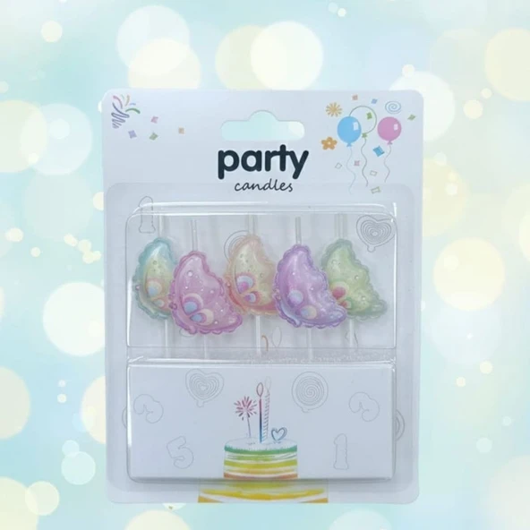 Renkli Kelebek 5 li Mum Set ürün görseli 1
