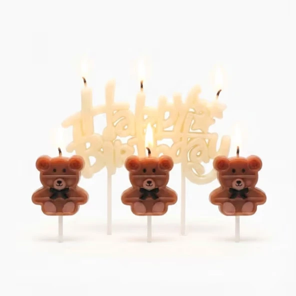 Happy Birthday Ayıcıklı 3 lü Mum ürün görseli 1