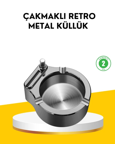 Çakmaklı Küllük Paslanmaz Metal Yuvarlak Tasarım ürün görseli 1