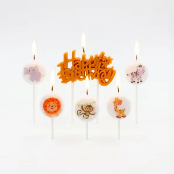 Happy Birthday Safari Hayvanları 5 li Mum ürün görseli 1