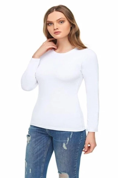 6'Lı TUTKU ELİT 2203 Sıfır Yaka Uzun Kol Kadın Body  Beyaz L ürün görseli 1