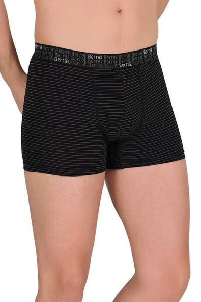 Berrak 4475 Erkek Ringel Çizgili Likralı Pamuk Boxer - 2 Adet  Siyah 2XL ürün görseli 1