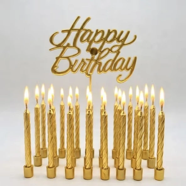 Gold Happy Birthday Burgulu 10 lu Mum Set ürün görseli 1