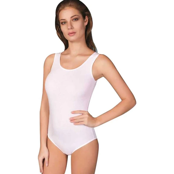 Berrak 2083 - 2084 Kadın Çıtçıtlı Kalın Askılı (Kancalı) Body- 1 Adet  Beyaz M ürün görseli 1
