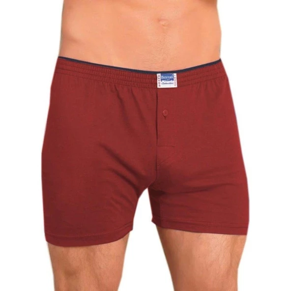 2 Adet Berrak 1099 Düğmeli Erkek Boxer %100 Pamuk Penye Boxer   Bordo S ürün görseli 1