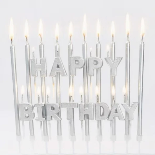 Happy Birthday Gümüş Mum Set ürün görseli 1