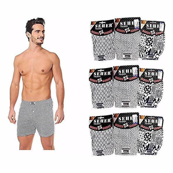 12 Adet Seher Desenli Düğmeli Erkek Pamuk Penye Boxer  Karışık Renk S ürün görseli 1