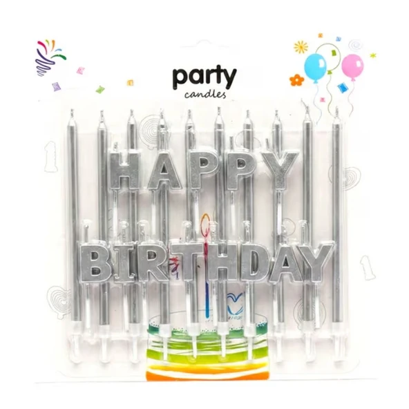 Happy Birthday Gümüş Mum Set - Resim 2