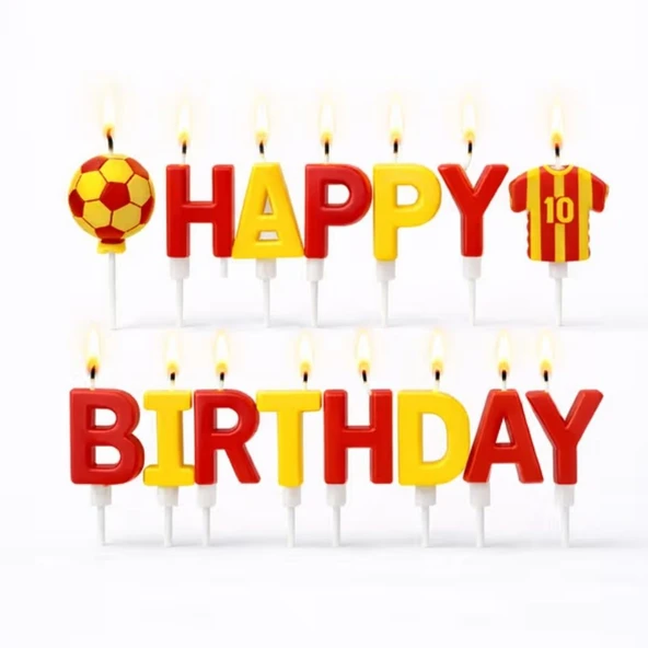 Taraftar Temalı Futbol Topu Happy Birthday Sarı Kırmızı Mum Set ürün görseli 1