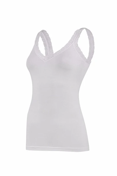 Yıldız Kadın Modal Askıları Dantelli V-Yaka Atlet 3 'Lü Paket -2260-2261-2262  Beyaz 2XL ürün görseli 1