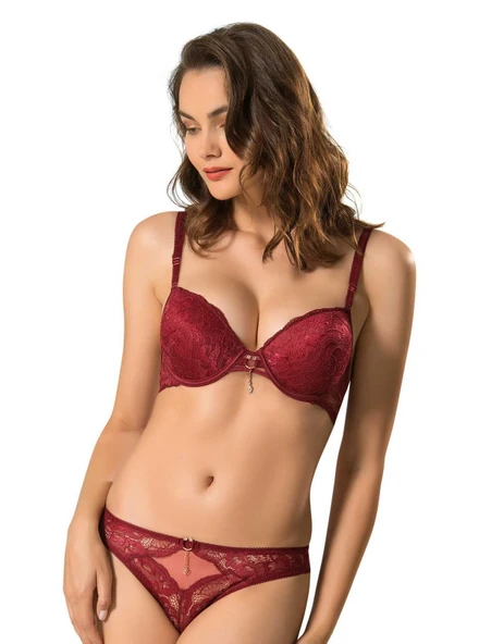 LE JARDİN 5040 CYBELE BRA SİLİKONLU TAŞLI SÜTYEN TAKIM  Bordo 75 ürün görseli 1
