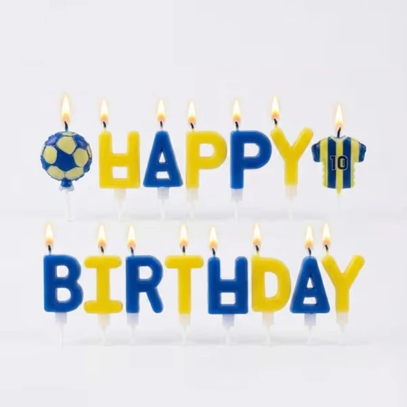 Taraftar Temalı Futbol Topu Happy Birthday Sarı Lacivert Mum Set ürün görseli 1