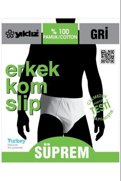 Yıldız Erkek Süprem Pamuklu Slip Külot 130-131 - 6 Adet  M Gri ürün görseli 1