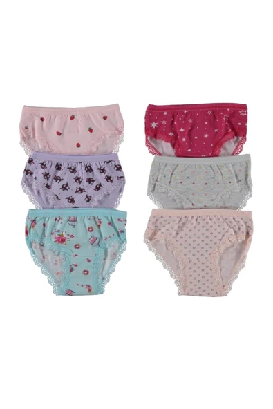 İlke Kız Çocuk Likralı Empirme Dantelli Bikini Külot 316 - 6 Ad  Karışık Renk 4 No:6-7 Yaş ürün görseli 1