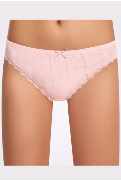İlke Kadın Jakarlı (Transferli Rİbana) Dantelli Bikini 273 - 6 Adet  M Pudra ürün görseli 1