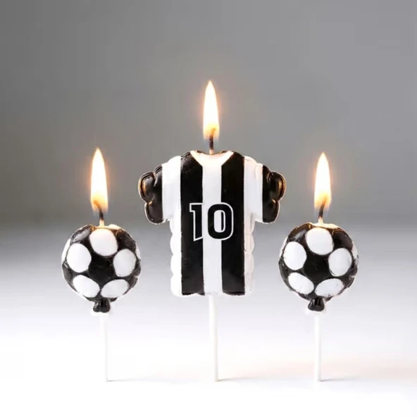 Taraftar Temalı Futbol Topu Siyah Beyaz Mum Set ürün görseli 1