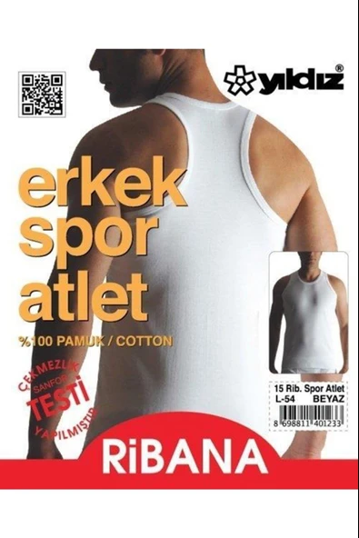 Yıldız Erkek Ribana Spor Atlet - 6 Adet  Beyaz S ürün görseli 1