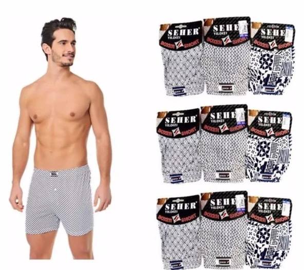 Seher Yıldızı Erkek Desenli Boxer 007 - 12 Adet  Karışık Renk S ürün görseli 1