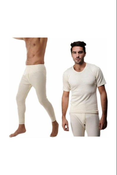 Hasyün Erkek Yün Kısa Kollu Fanila Tayt İçlik Set 100 - 101- 1 Set  Ekru 2XL ürün görseli 1
