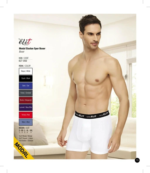 Tutku Elit Erkek Modal Elastan Spor Boxer 1252 - 3 Adet  Beyaz L ürün görseli 1