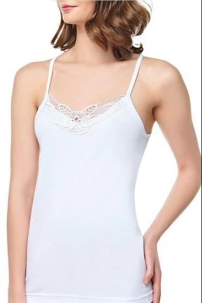 Seher Yıldızı Kadın İp Askı Hazır Yaka Fistolu Atlet 0013 - 6 Adet  Beyaz 2XL ürün görseli 1