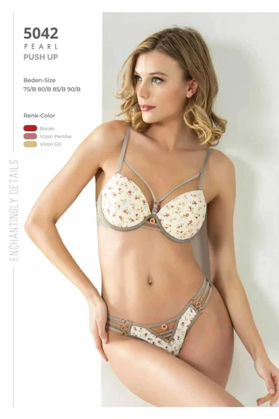 Le Jardin Kadın Çiçek Desenli Bralet Sütyen Külot Takımı 5042 - 1 Adet  80B Vizon-Gri ürün görseli 1