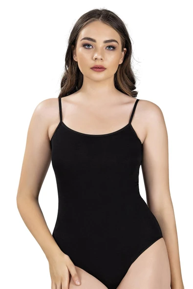 Jiber Kadın İp Askılı Kancalı Likralı Body 502 - 6 Adet  Siyah L ürün görseli 1