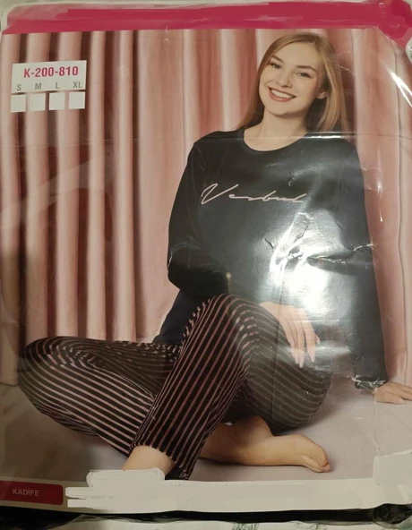 Sude Kadın Kışlık Kadife Pijama Takımı K200/810 - 1 Adet  XL Siyah ürün görseli 1