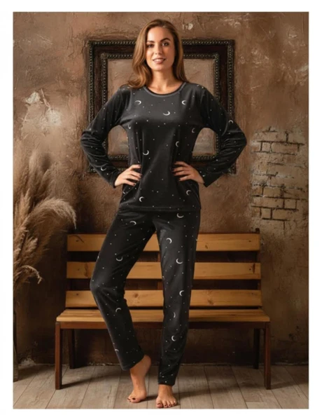 Sude Kadın Kışlık Kadife Pijama Takımı 533- 1 Adet  M Antrasit ürün görseli 1