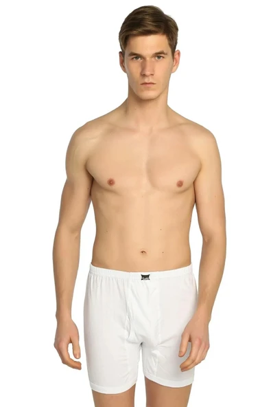 Tutku Erkek Penye Düğmeli Düz Renkli Boxer 0117 - 12 Adet  Beyaz M ürün görseli 1