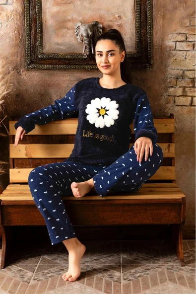 Sude Kadın Kışlık Genç Welsoft Pijama Takımı K 200/606 - 1 Adet  Lacivert S ürün görseli 1