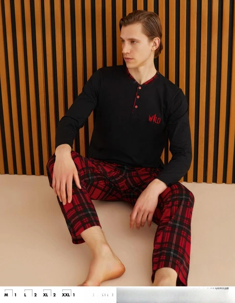 Pijamoni Erkek Süprem Uzun Kol İnce Pijama Takımı 6300 / 1 - 1 Adet  Siyah M ürün görseli 1