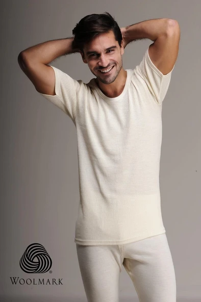 Hasyün Erkek %100 Yün Kısa Kollu Fanila Atlet İçlik 1000 - 1 Adet KB33039  XL Ekru ürün görseli 1