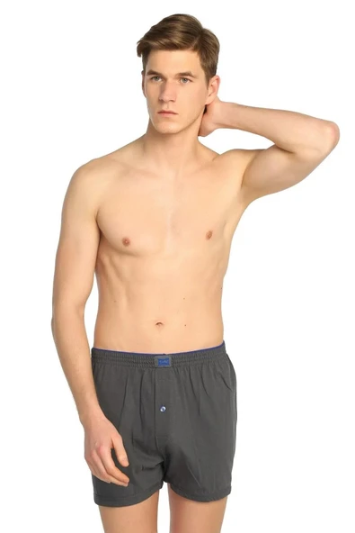 Tutku Erkek Penye Düğmeli Düz Renkli Boxer 0117 - 9 Adet  Füme 3XL ürün görseli 1
