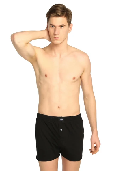 Tutku Erkek Penye Düğmeli Düz Renkli Boxer 0117 - 9 Adet  Siyah L ürün görseli 1