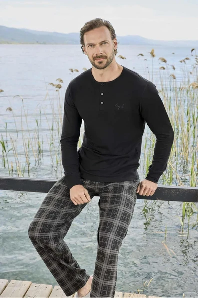 Aydoğan Erkek Modal Uzun Kollu  Pijama Takımı 3431 - 1 Adet  Siyah M ürün görseli 1